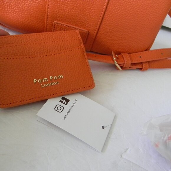 NEW Pom Pom London Original Plus Leather Crossbody Bag w/ Accessories ORANGE - Picture 6 of 8